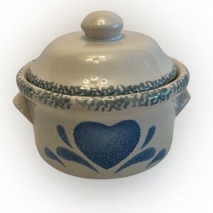 VTG Corelle Blue and White Ceramic Sugar Bowl with Heart Design Small